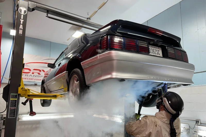A car being cleaned using the dry ice process